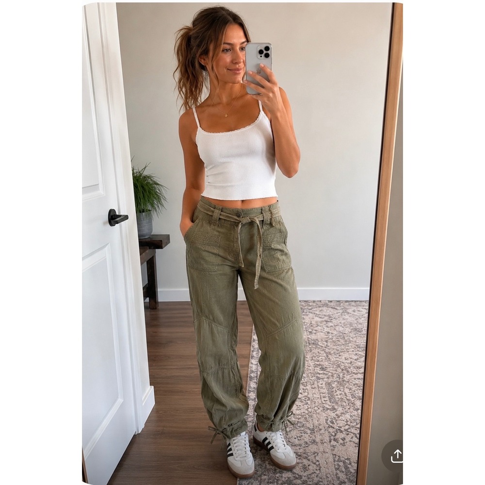 Periscope Olive Green Corduroy Cargo Pants Tie Waist Size 9 Y2K